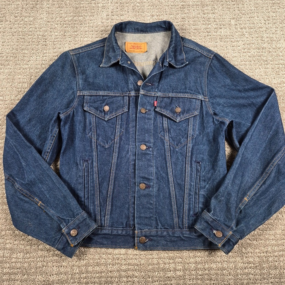 Vintage 80s Levi's 71506-0216 Denim Trucker Jacket Mens 42L Dark Blue USA Made